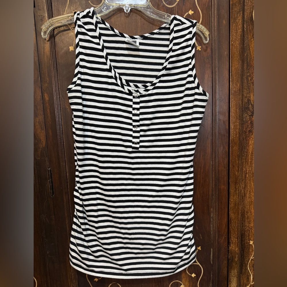 NOM MATERNITY NURSING Black and White Striped Sleeveless Top